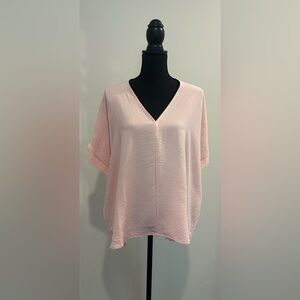 URBAN DAIZY Elegant Light Pink V-Neck Oversized Women's Tunic Top - Size Small